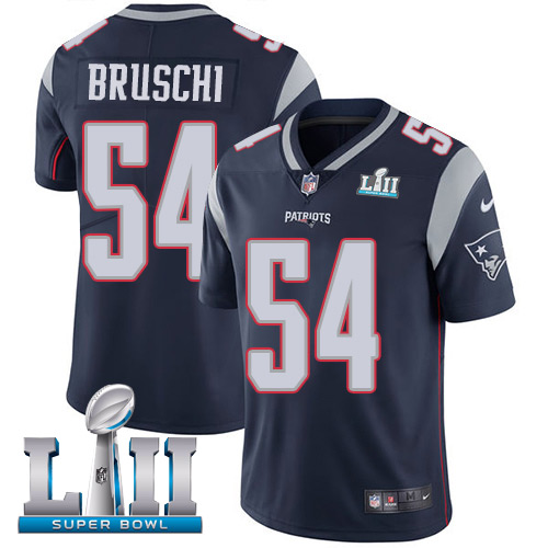 Nike Patriots #54 Tedy Bruschi Navy Blue Team Color Super Bowl LII Men's Stitched NFL Vapor Untouchable Limited Jersey
